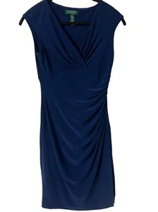Lauren Ralph Lauren Career Wear Faux Wrap Dress Sz 4p Navy Blue Classic Preppy - Picture 1 of 5