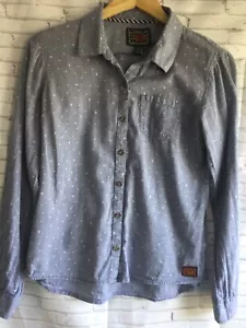 Volcolm Jeans Light Blue White Speckle Polka Dot Pocket Button Down Top Sz Small - Picture 1 of 5
