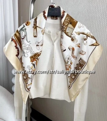 Sally Boutique 18 Momme Twill Silk Wrap Scarf Vintage Print 2 Face Shawl 35" - Image 1 of 4