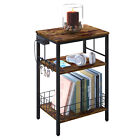 Brown End Table, 3 Tier Table Shelf, Metal Frame Nightstands For Small Space