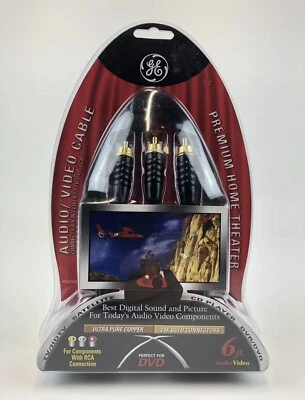 GE Audio Video 6' Cable RCA Copper Gold Connectors DVD CD Home Theatre 13992E  - Image 1 of 2