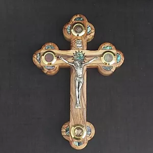 Orthodoxes Kreuz Olivenholz Muschel Kruzifix handgefertigt Heiliges Land 7 * 4,7 Zoll - Bild 1 von 6