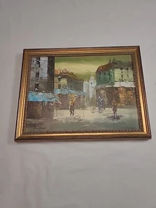 Vintage Ölgemälde J. Willson Goldrahmen Paris Straßenszene 14" x 18" - Bild 1 von 13