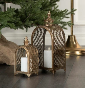 2er Set Windlichter/ Laterne Metall Gold Weihnachten Deko - Bild 1 von 2