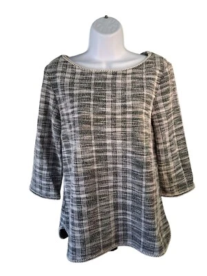 Top Max Studio Texturizado Negro Blanco Cuadros Manga S 3/4 Retro Glam Lagenlook Foto 1 de 4