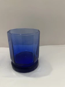 Anchor Hocking Essex Cobalt Blue 10-Panel 3.75" Whiskey Lowball Glasses Set of 2 - Picture 1 of 4