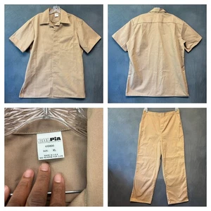 Cal Pia Prison Uniform Uomo XL Made in USA Tela Beige Pantaloni Camicia Bottoni a Scatto - Foto 1 di 16