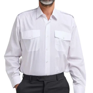 Mens White Long Sleeve Uniform Shirt with Epaulettes - Picture 1 of 3