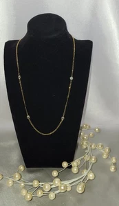 Zarte gelbe 14k Gold 17" Gliederkette Halskette mit 4 CZ Stationen EUC - Bild 1 von 4