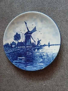 alter DELFT Wandteller,  Durchm. 17,5 cm,  Windmühlen,  Schiff, handbemalt - Bild 1 von 2