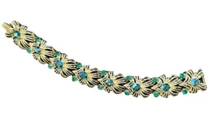 Bracciale Vintage Coro Blu Aurora Boreale Firmato Tono Argento 7,5” Bellissimo! - Foto 1 di 9