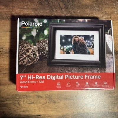 Polaroid 7" Hi-Res Digital Picture Frame Wood with Mat PDF-750W Black New Sealed - Image 1 of 4