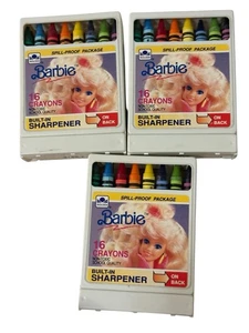 Lot 3 Vintage 1990 Barbie Crayons Built-In Sharpener Golden Mattel HTF - Picture 1 of 5