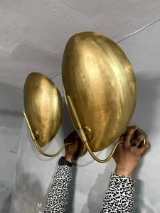 Pair of 2 Light Curved Shades Handmade Vintage Wall Mid Century Modern Raw Brass - Picture 1 of 4