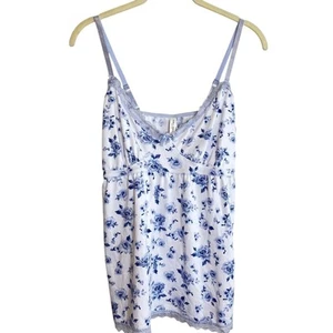 Laura Ashley Womens Babydoll Top Large Blue Floral Lace Trim Y2K Fairy Coquette - Picture 1 of 5