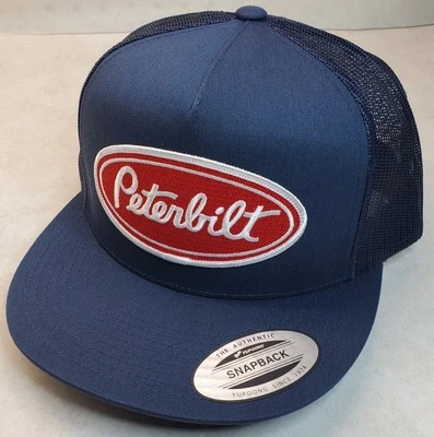 Peterbilt Red Patch Yupoong Trucker Hat YP Classics 6006 Snapback Navy Blue - Image 1 of 4