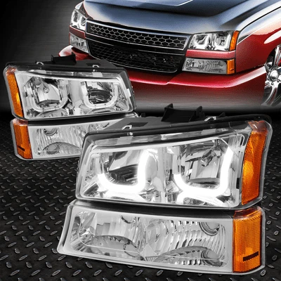 [3D LED J-HALO DRL]PARA 03-07 SILVERADO FARO SEÑAL PARACHOQUES LÁMPARA CROMO/ÁMBAR Foto 1 de 4