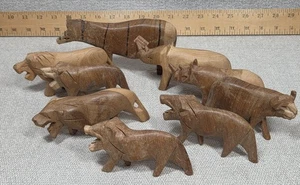 Set of 8 African Carved Animals Carved Kenyan Wood (5) Lion (2) Rhino & Zebra - Bild 1 von 17