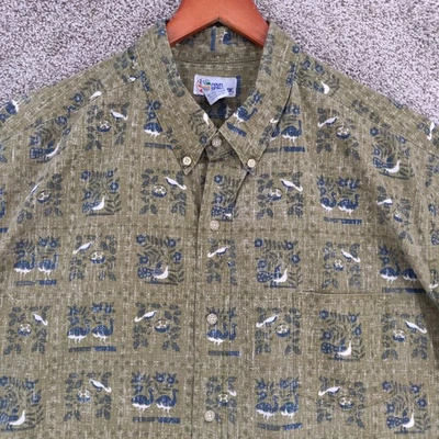 Camisa havaiana vintage Reyn Spooner masculina 3XL verde floral animais azulejos botão - Imagem 1 de 4