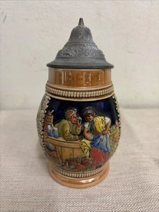 Vintage Antique German Beer Stein 18cm - Man And Lady At A Bar - Picture 1 of 6