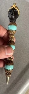 Florenza Blackmoor Vintage Gold Plated Turquoise Bead Figure Pen - Picture 1 of 10