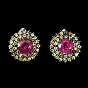 925 Sterling Silver Earrings Round Ruby 6mm Sapphire Natural Gemstone Jewelry - Picture 1 of 13