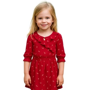 Abercrombie Kids Floral Dress Girls 5/6 Red Ruffle Casual Summer Vacation Party - Picture 1 of 9