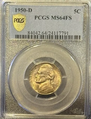 1950-D Circulated Jefferson Nickel 5c Coin PCGS Gold Shield Certified MS64FS - Image 1 of 2