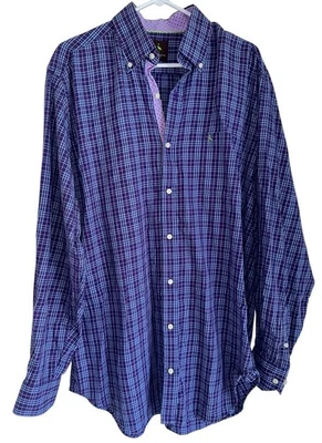 Camisa masculina Tailorbyrd manga longa com botões tamanho XLT roxa xadrez punhos flip - Imagem 1 de 4