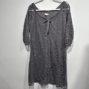 Garnet Hill Gray Lace Boheme Dress 8 Floral Botanic Pattern Tie Neckline - Picture 1 of 11