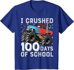 100 Days Of School Monster Truck 100th Day Of School Youth Unisex T-shirt - Picture 1 of 6