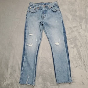 Levis Jeans Boys 25x28 Blue 501 Denim Straight Leg Distressed Faded Premium Pant - Picture 1 of 17