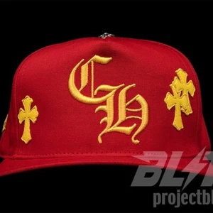 CHROME HEARTS LEATHER CROSS PATCH SNAPBACK HAT CAP RED YELLOW CROSSES - Picture 1 of 4