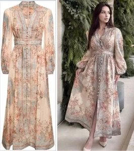 NWT Zimmermann August Plunge Midi Linen Dress Size 2 $888 - Picture 1 of 5