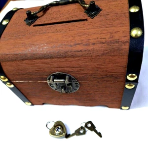 Wooden Coin Saving With Lockable Box   Children Gift handmade Decorative - Picture 1 of 10