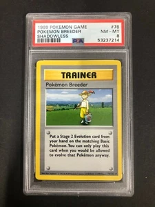 1999 Game Trainer Pokemon Breeder PSA 8 Mint Shadowless 76 Base Set Card 76/102 - Bild 1 von 3