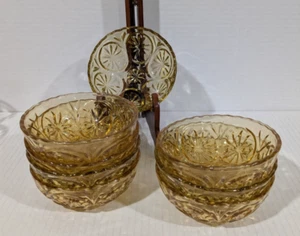 Anchor Hocking Starburst Medaillon Honig Gold Braunglas 8er Set Obstschalen - Bild 1 von 9