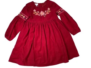 Abito BONNIE JEAN bambino rosso velluto a coste floreale manica lunga taglia 4T Natale vacanze - Foto 1 di 19