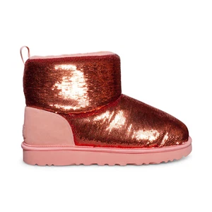 UGG CLASSIC MINI MIRROR BALL STARFISH PINK SEQUIN SUEDE WOMEN'S BOOTS SIZE US 8 - Picture 1 of 5
