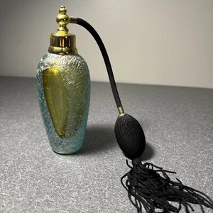 Vintage MURANO PERFUME BOTTLE Hand Made Art Glass Speckled Blue & GOLD Atomizer - Bild 1 von 6