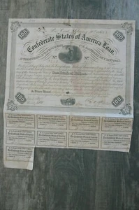 Rare 1863 Civil War Confederate Bond Coupons Attached - Picture 1 of 1
