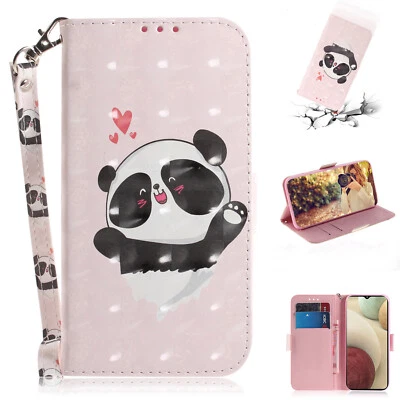 For Various Phone Painted Cute Panda Flip Magnetic Wallet Stand Strap Case Cover - Image 1 of 4