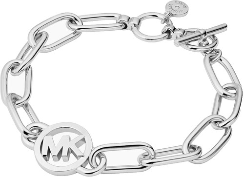 NUOVO BRACCIALE MICHAEL KORS TONO ARGENTO CATENA MAGLIA CERCHIO LOGO MKJ7744