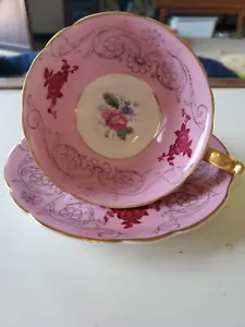 Konigl.pr.Tettau Germany Porcelain Teacup saucer Pink with Gold Trim Vintage - Picture 1 of 5