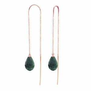 6.60 Carat 14K Solid Rose Gold Threaded Dangles Gemstone Earrings with Emeralds - Picture 1 of 4