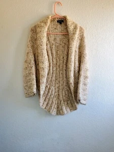 VTG Y2K Bebe Beige Cable Knit M Open Front Shrug Cardigan Wool Blend Comfy Cozy  - Picture 1 of 6