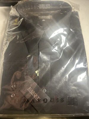 Marquis Mens Classic Fit Solid Black Cotton Blend Dress Shirt 18 1/2  34-35 - Image 1 of 3