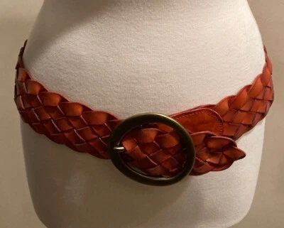 Linea Pelle Collection SZ M Woven Leather Belt Brown/Cognac Brass Buckle  # 4575 - Image 1 of 4