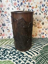 Vintage China Old Bamboo Relief Carving Carved Willow Hills Pot Chinese