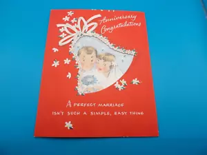 Vintage 1954 American Greeting Wedding Anniversary Die Cut Campana, sposa e sposo - Foto 1 di 5